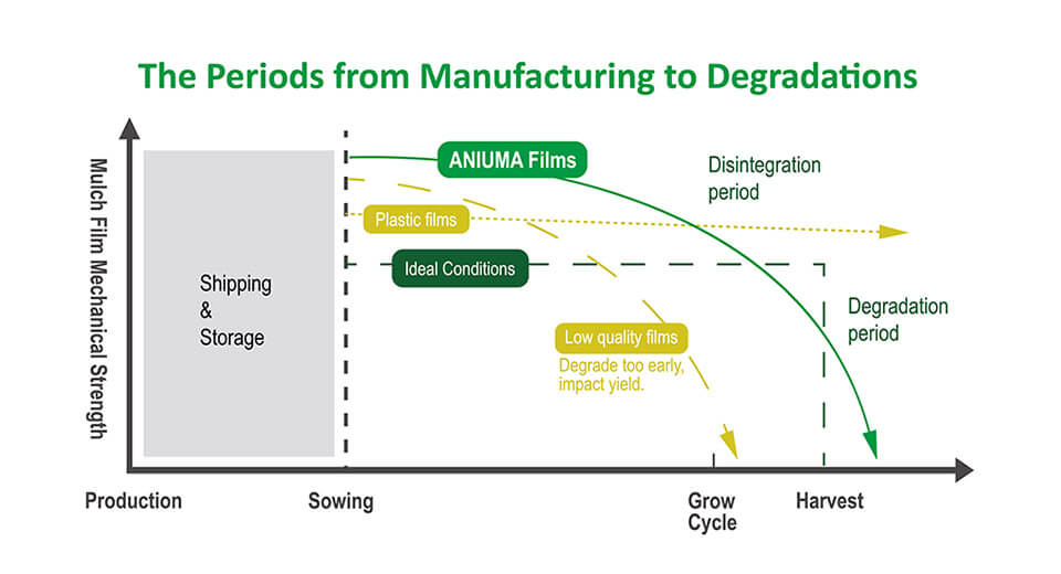 the periods from manufacturing to degradation